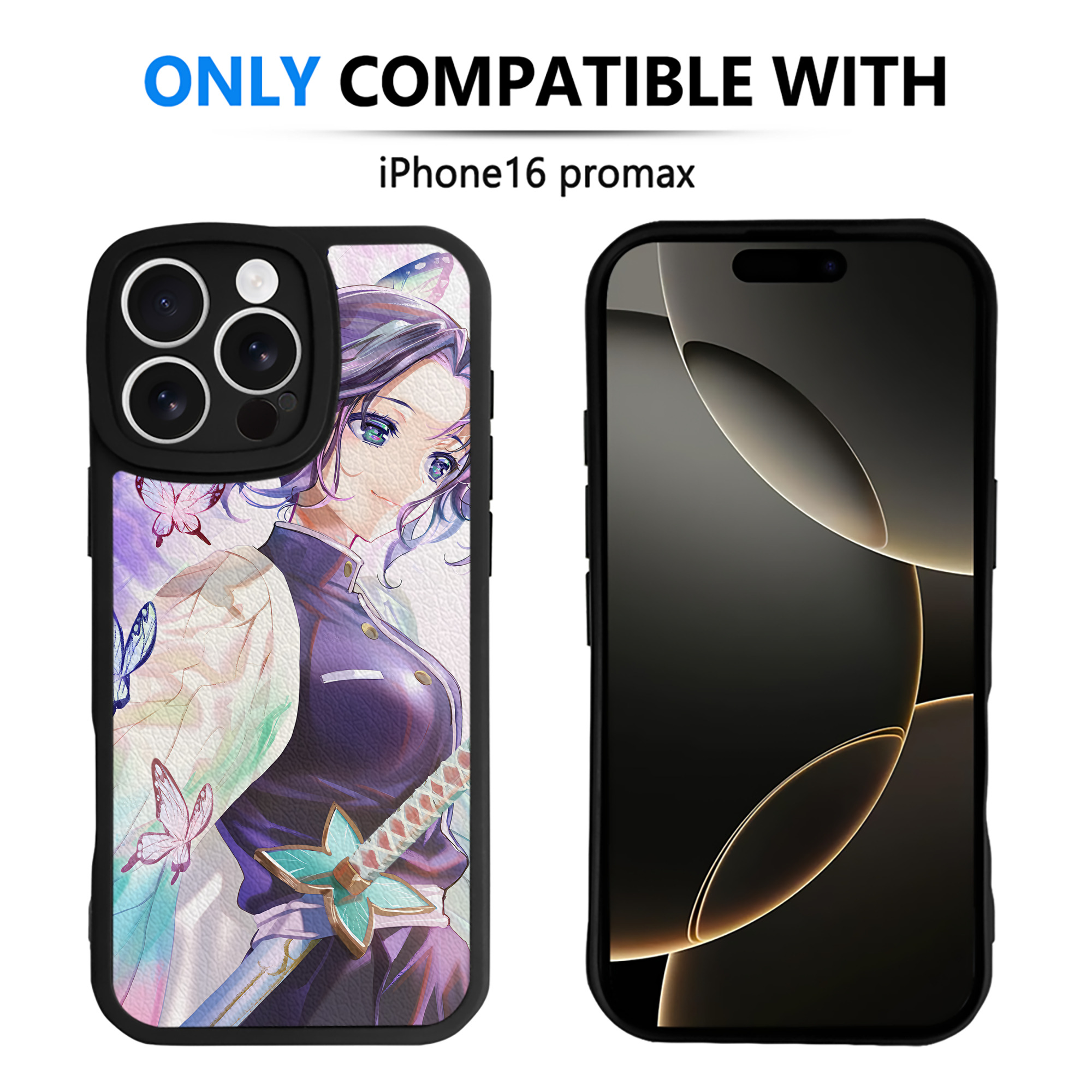 （画像用） 鬼滅の刃（きめつのやいば）蟲柱-胡蝶 しのぶ／こちょう しのぶ Kochou Shinobu 【iPhone 16シリーズ対応】シリコンスマホケース（レザー調） 材質：シリコン